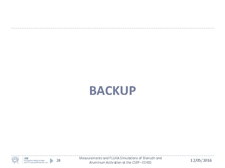 BACKUP 24 Measurements and FLUKA Simulations of Bismuth and Aluminum Activation at the CSBF–