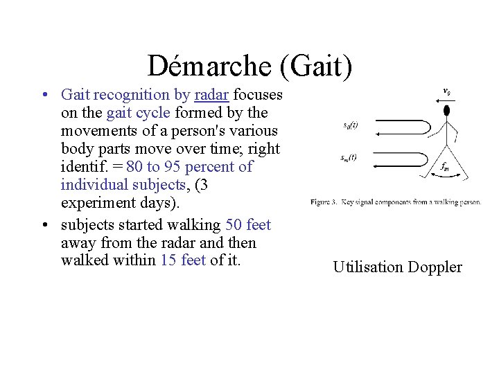 Démarche (Gait) • Gait recognition by radar focuses on the gait cycle formed by