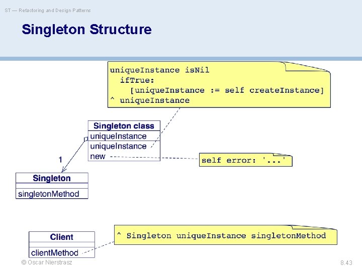 ST — Refactoring and Design Patterns Singleton Structure © Oscar Nierstrasz 8. 43 