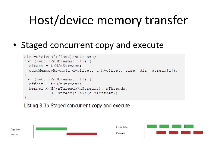 Host/device memory transfer • Staged concurrent copy and execute 