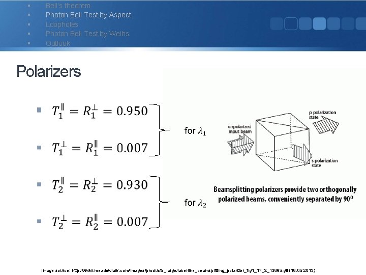 § § § Bell‘s theorem Photon Bell Test by Aspect Loopholes Photon Bell Test