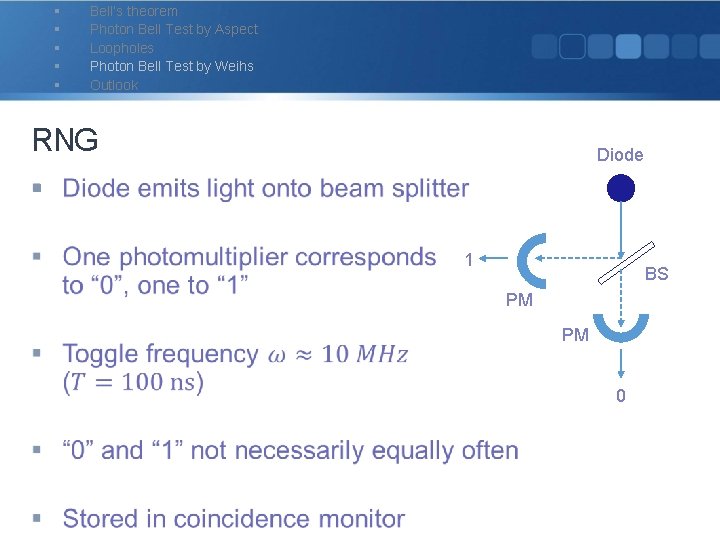 § § § Bell‘s theorem Photon Bell Test by Aspect Loopholes Photon Bell Test