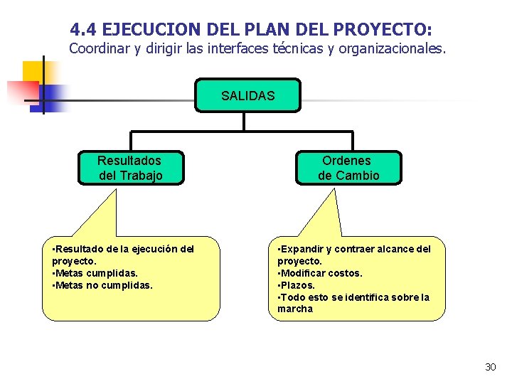 4. 4 EJECUCION DEL PLAN DEL PROYECTO: Coordinar y dirigir las interfaces técnicas y