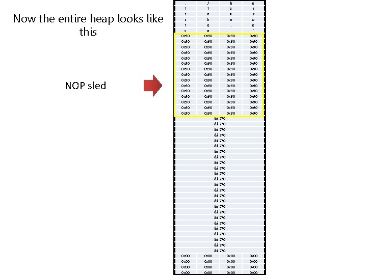 Now the entire heap looks like this NOP sled . t s c t