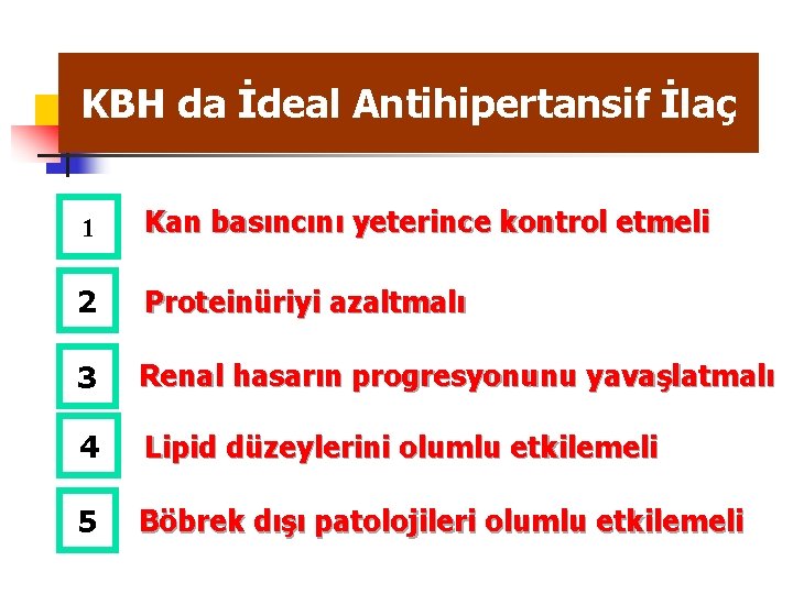 KBH da İdeal Antihipertansif İlaç 1 Kan basıncını yeterince kontrol etmeli 2 Proteinüriyi azaltmalı