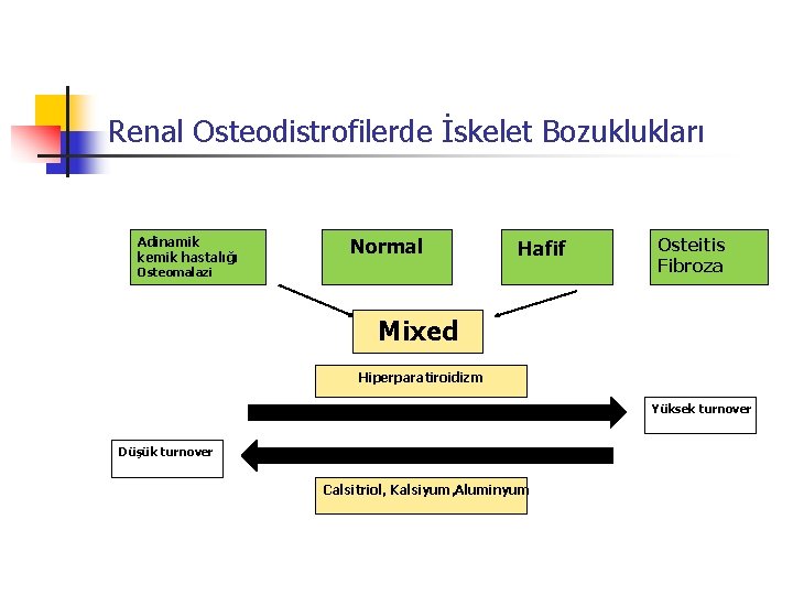 Renal Osteodistrofilerde İskelet Bozuklukları Adinamik kemik hastalığı Normal Hafif Osteomalazi Osteitis Fibroza Mixed Hiperparatiroidizm