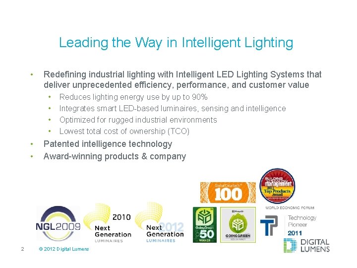 Leading the Way in Intelligent Lighting • Redefining industrial lighting with Intelligent LED Lighting