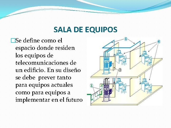 SALA DE EQUIPOS �Se define como el espacio donde residen los equipos de telecomunicaciones