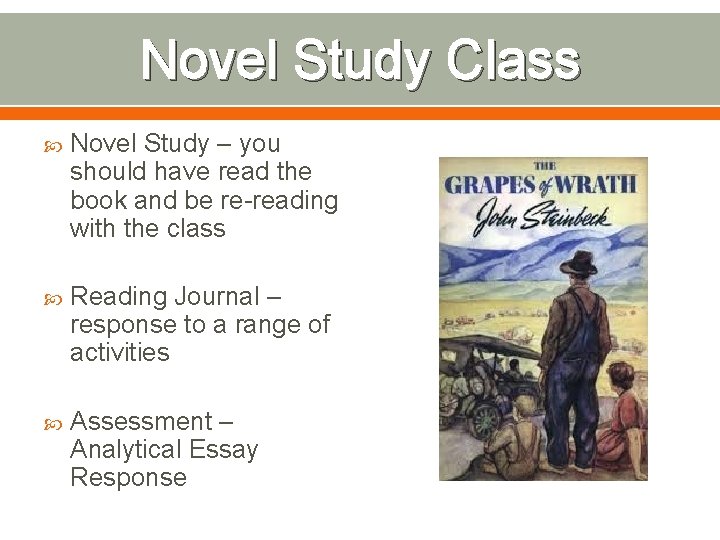 Novel Study Class Novel Study – you should have read the book and be