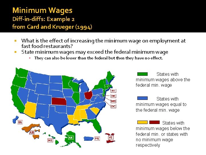 Minimum Wages Diff-in-diffs: Example 2 from Card and Krueger (1994) What is the effect