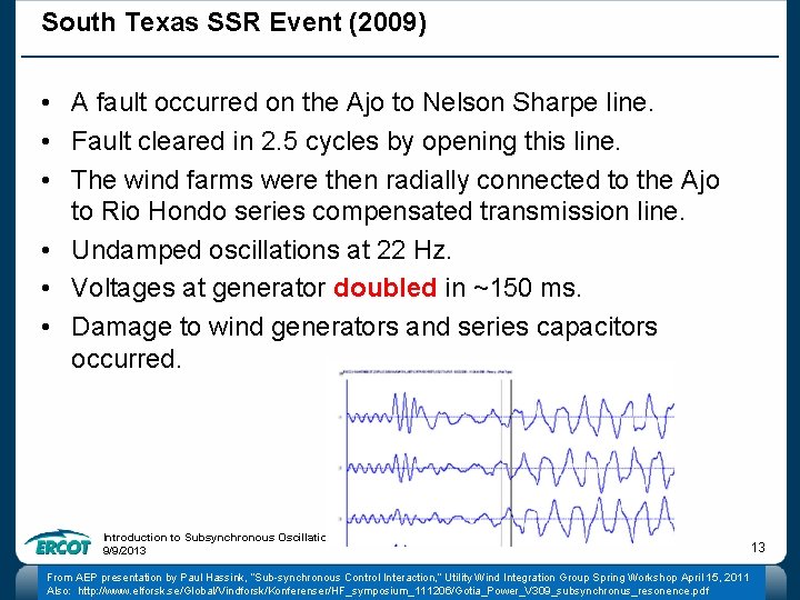 South Texas SSR Event (2009) • A fault occurred on the Ajo to Nelson