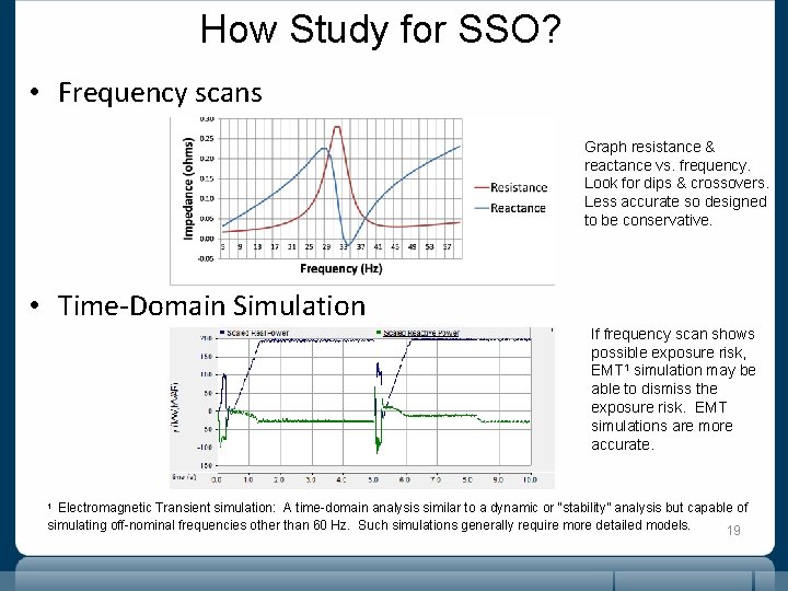 How Study for SSO? • Frequency scans Graph resistance & reactance vs. frequency. Look