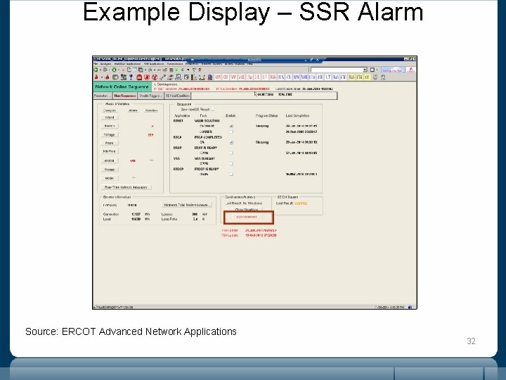 Example Display – SSR Alarm Source: ERCOT Advanced Network Applications 32 