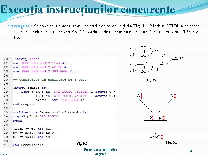 Execuția instrucțiunilor concurente 2010 Exemplu : Se consideră comparatorul de egalitate pe doi biți