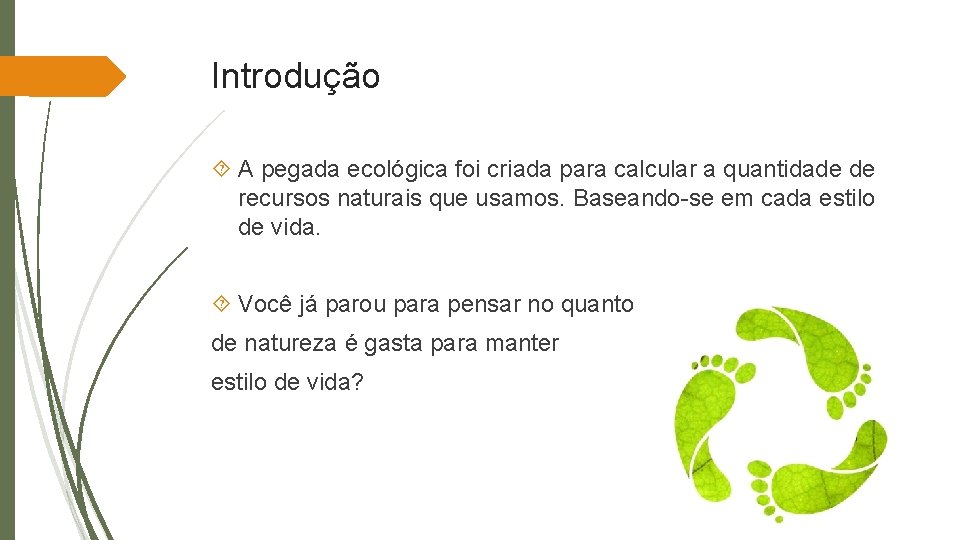 Introdução A pegada ecológica foi criada para calcular a quantidade de recursos naturais que