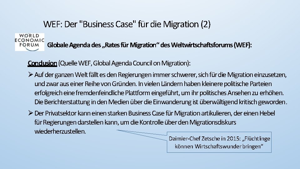 WEF: Der "Business Case" für die Migration (2) Globale Agenda des „Rates für Migration“