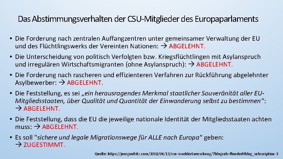 Das Abstimmungsverhalten der CSU-Mitglieder des Europaparlaments • Die Forderung nach zentralen Auffangzentren unter gemeinsamer