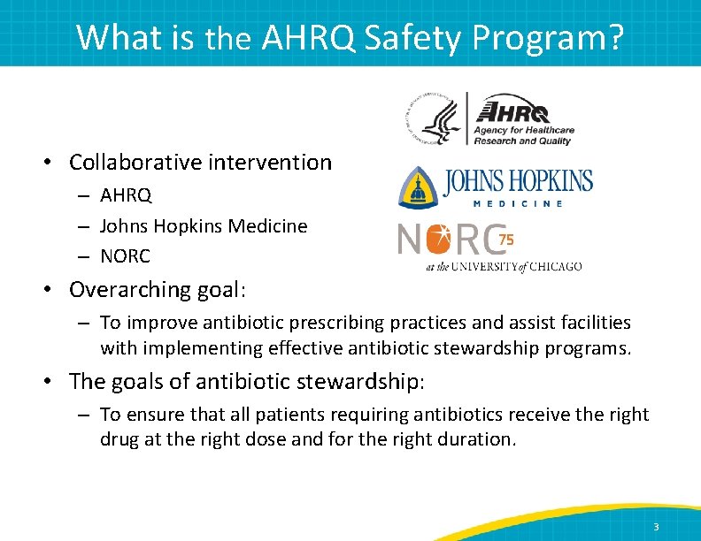 What is the AHRQ Safety Program? • Collaborative intervention – AHRQ – Johns Hopkins