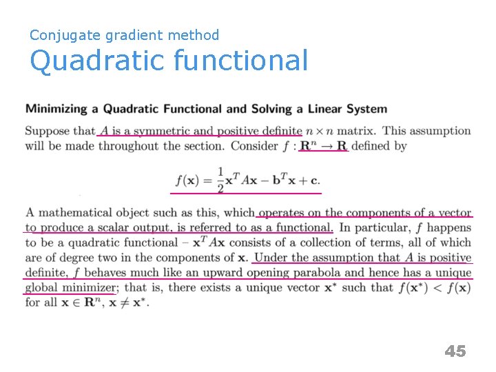Conjugate gradient method Quadratic functional 45 
