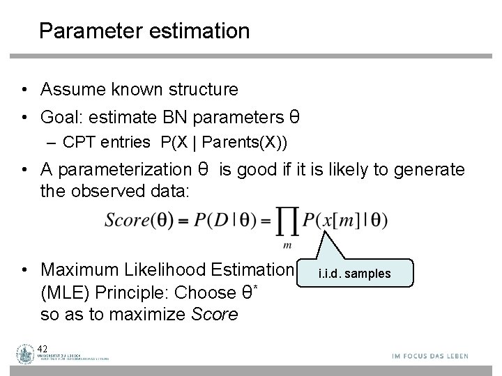 Parameter estimation • Assume known structure • Goal: estimate BN parameters θ – CPT