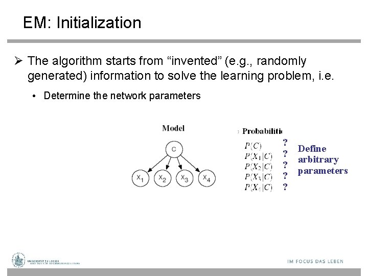 EM: Initialization The algorithm starts from “invented” (e. g. , randomly generated) information to