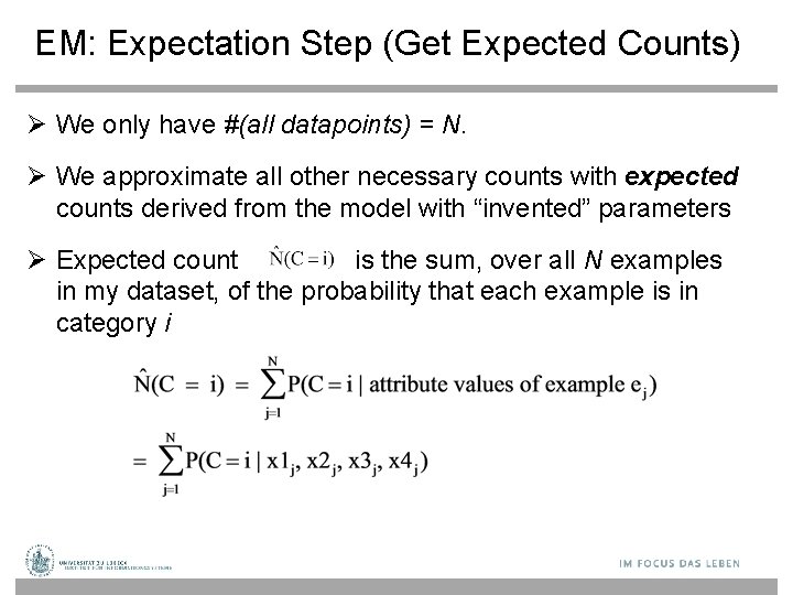 EM: Expectation Step (Get Expected Counts) We only have #(all datapoints) = N. We