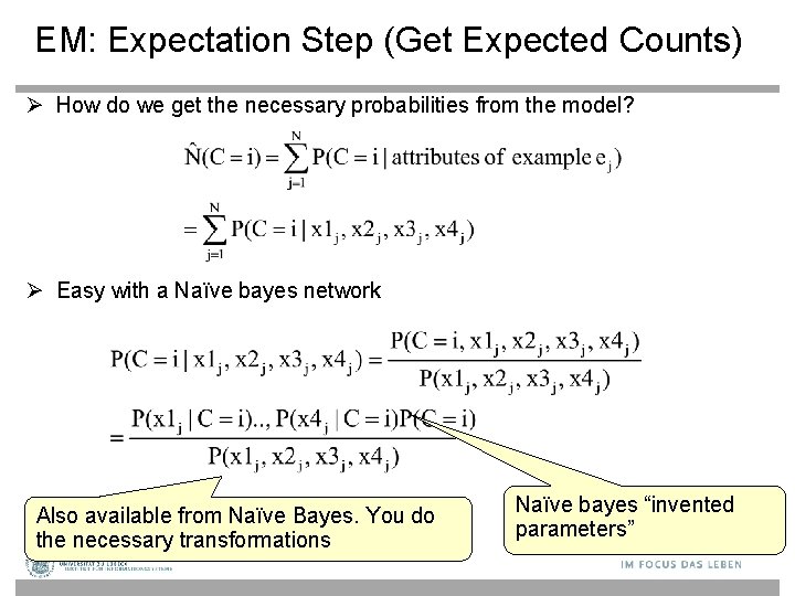 EM: Expectation Step (Get Expected Counts) How do we get the necessary probabilities from