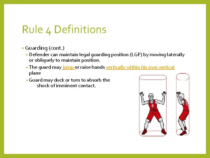 Rule 4 Definitions • Guarding (cont. ) • Defender can maintain legal guarding position