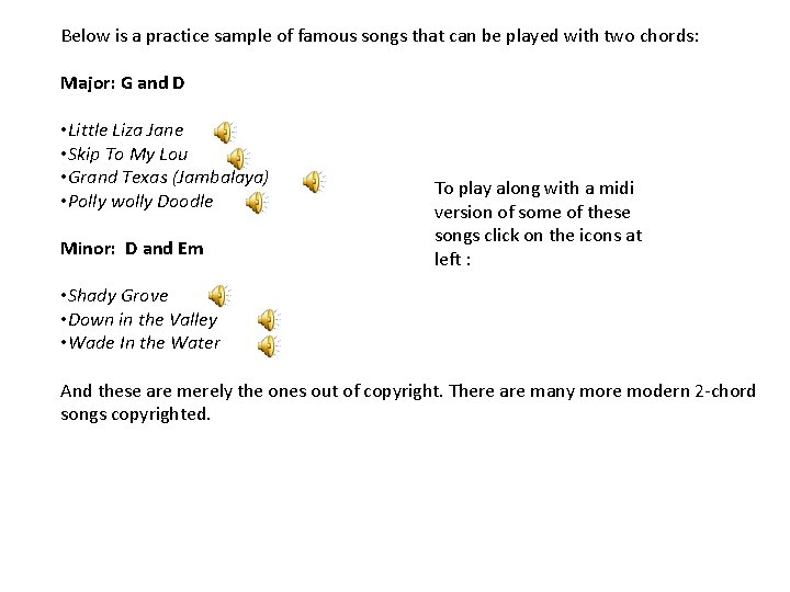 Below is a practice sample of famous songs that can be played with two