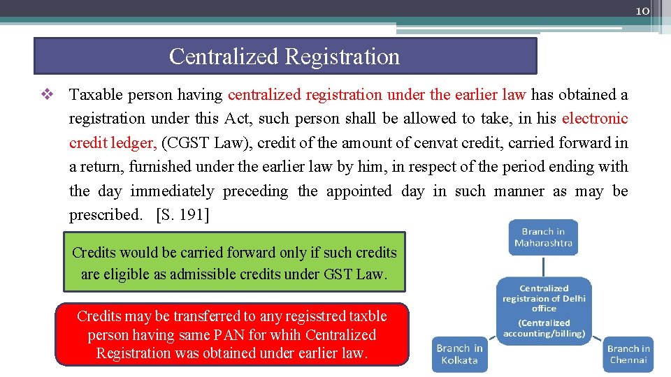 10 Centralized Registration v Taxable person having centralized registration under the earlier law has