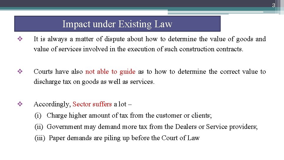 3 Impact under Existing Law v It is always a matter of dispute about