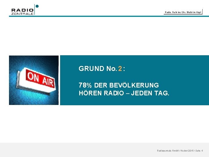 Radio. Geht ins Ohr. Bleibt im Kopf. GRUND No. 2 : 78% DER BEVÖLKERUNG