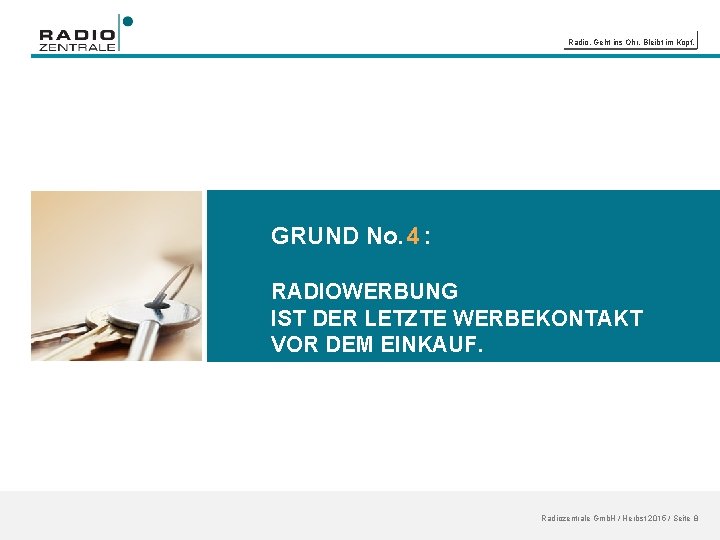 Radio. Geht ins Ohr. Bleibt im Kopf. GRUND No. 4 : RADIOWERBUNG IST DER