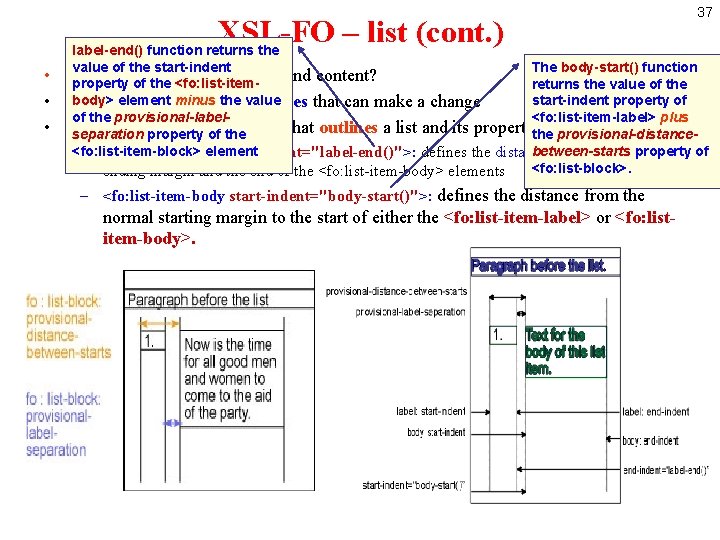 XSL-FO – list (cont. ) • • • 37 label-end() function returns the value