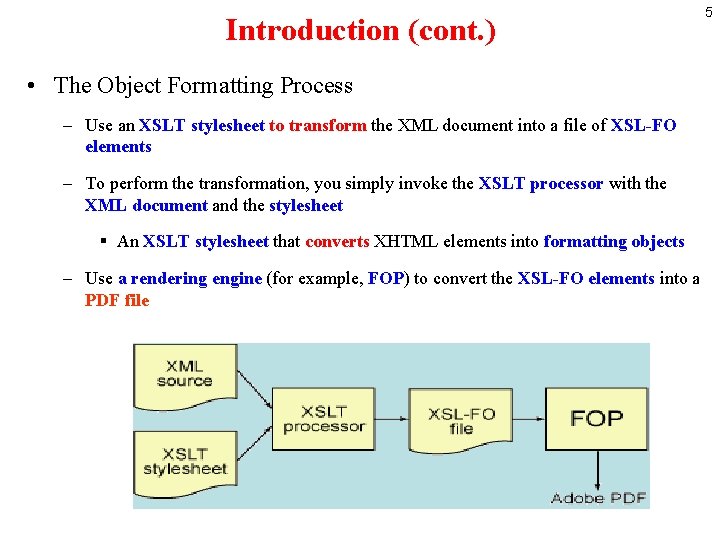 Introduction (cont. ) • The Object Formatting Process – Use an XSLT stylesheet to