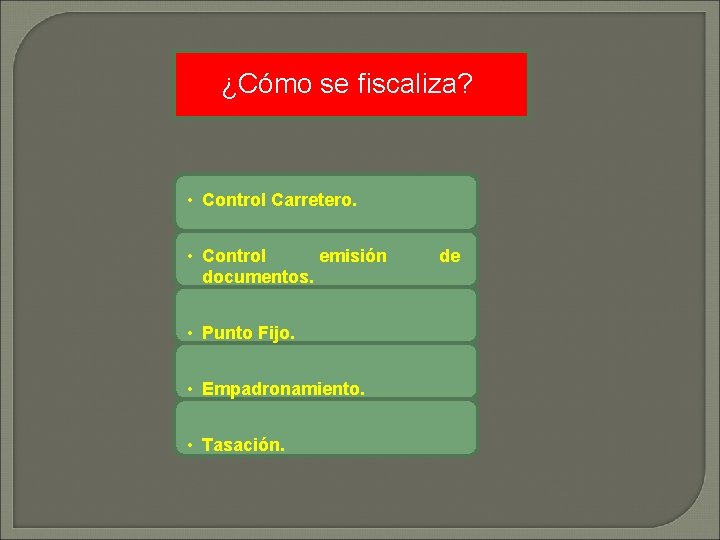 ¿Cómo se fiscaliza? • Control Carretero. • Control emisión documentos. • Punto Fijo. •