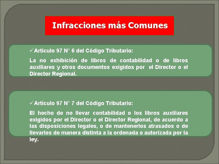 Infracciones más Comunes üArticulo 97 N° 6 del Código Tributario: La no exhibición de