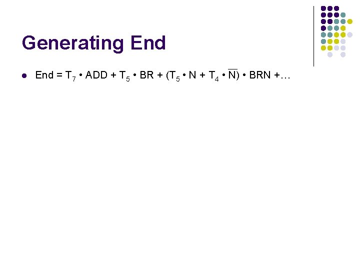 Generating End l End = T 7 • ADD + T 5 • BR