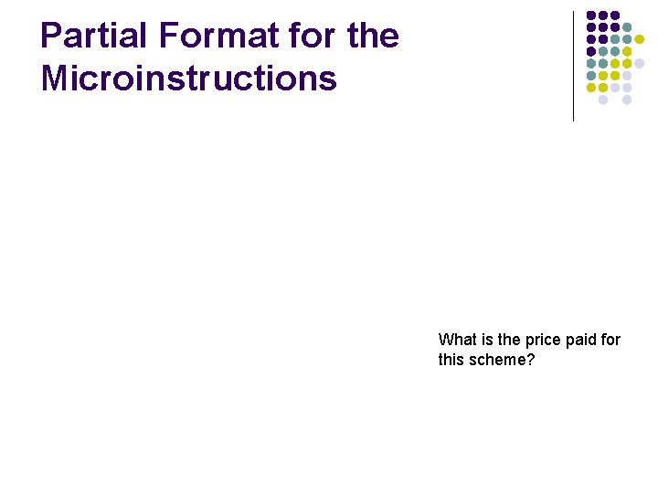 Partial Format for the Microinstructions What is the price paid for this scheme? 