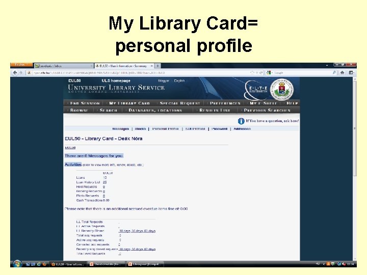 My Library Card= personal profile 