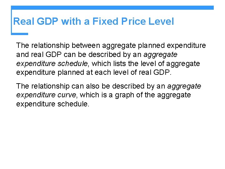 Real GDP with a Fixed Price Level The relationship between aggregate planned expenditure and