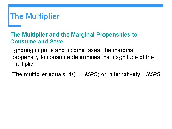 The Multiplier and the Marginal Propensities to Consume and Save Ignoring imports and income