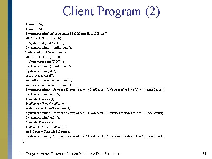 Client Program (2) B. insert(15); B. insert(25); System. out. print("After inserting 15 & 25