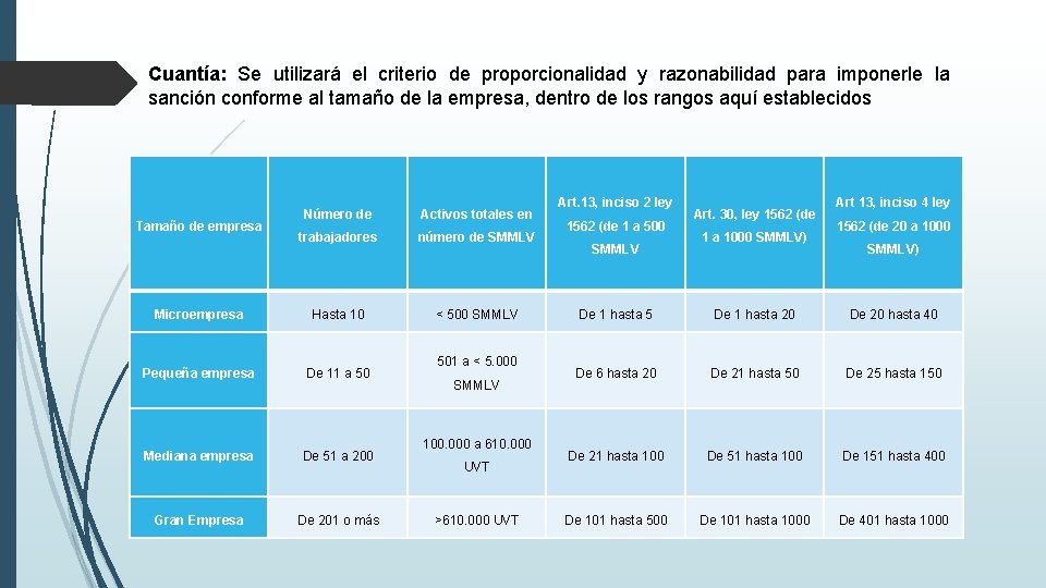 Cuantía: Se utilizará el criterio de proporcionalidad y razonabilidad para imponerle la sanción conforme