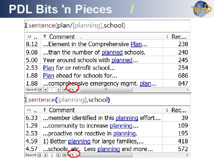 PDL Bits 'n Pieces Outline / A total of 11 records with both stem(plan)