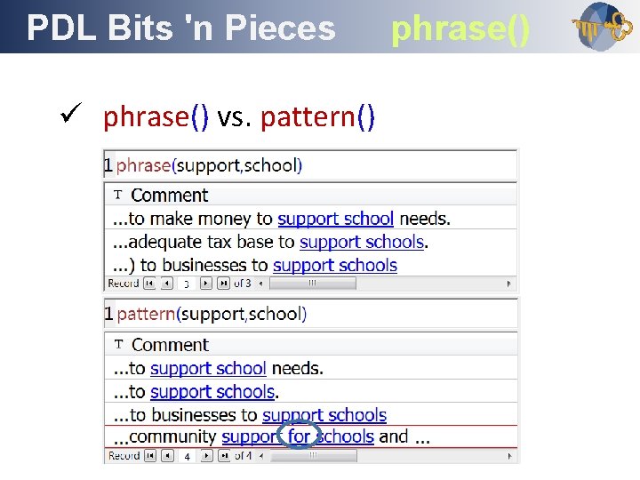 PDL Bits 'n Pieces Outline ü phrase() vs. pattern() phrase() 