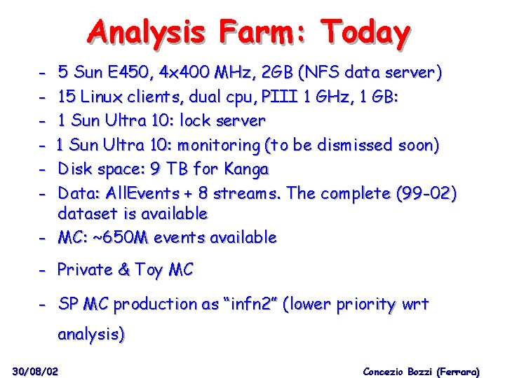Analysis Farm: Today - 5 Sun E 450, 4 x 400 MHz, 2 GB