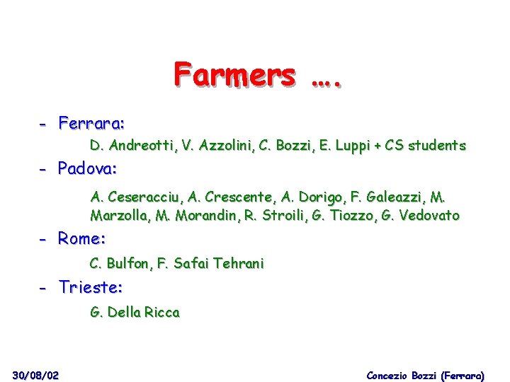 Farmers …. - Ferrara: D. Andreotti, V. Azzolini, C. Bozzi, E. Luppi + CS