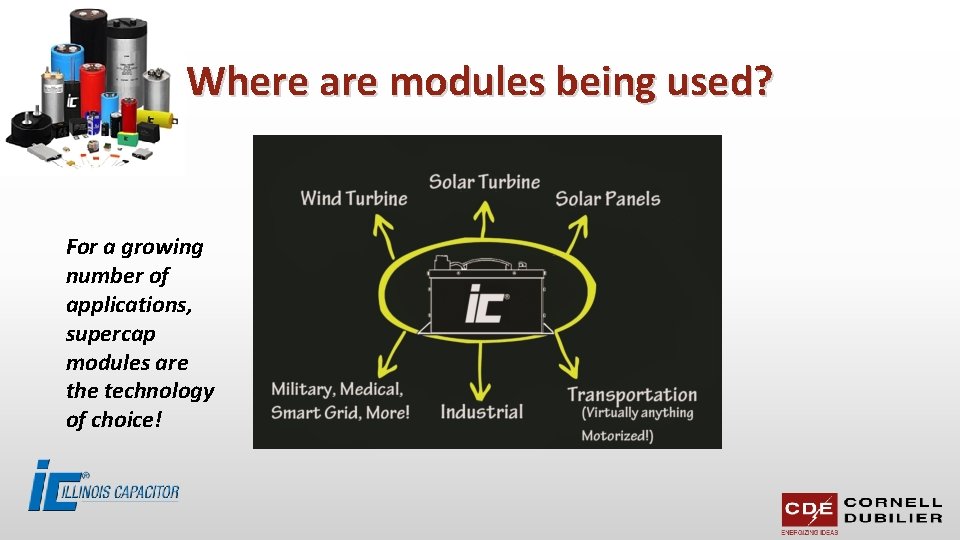 Where are modules being used? For a growing number of applications, supercap modules are