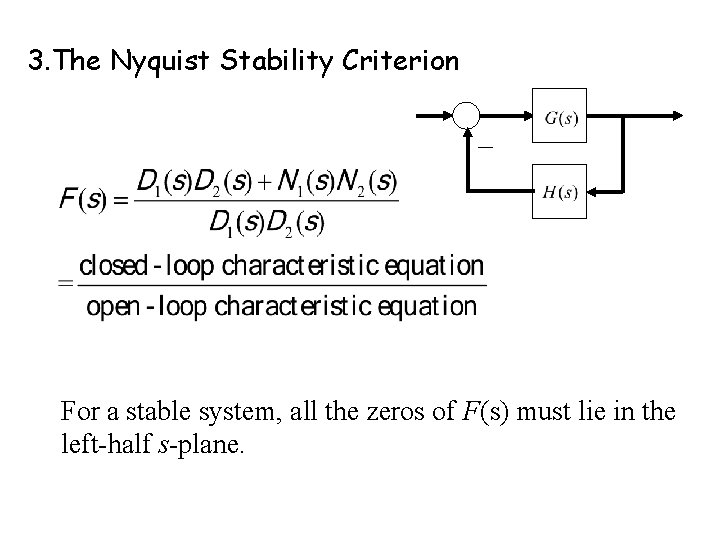 3. The Nyquist Stability Criterion For a stable system, all the zeros of F(s)